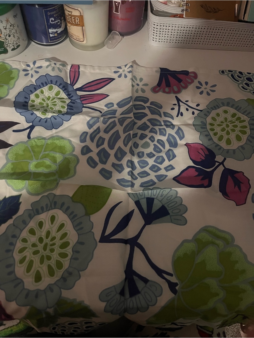 Pier 1 White Floral with Blue, Green and Pink Accents 17 piece set (description)